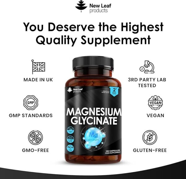 New leaf Magnesium Glycinate (1040mg+208mg)- 120 Capsules(2 months supply) - Image 2