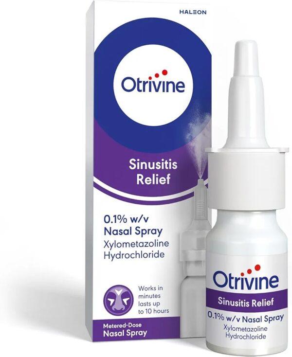 Otrivine Sinusitis Relief Nasal Spray, Blocked Nose Relief and Decongestant (0.1% Xylometazoline Hydrochloride)- 10ml